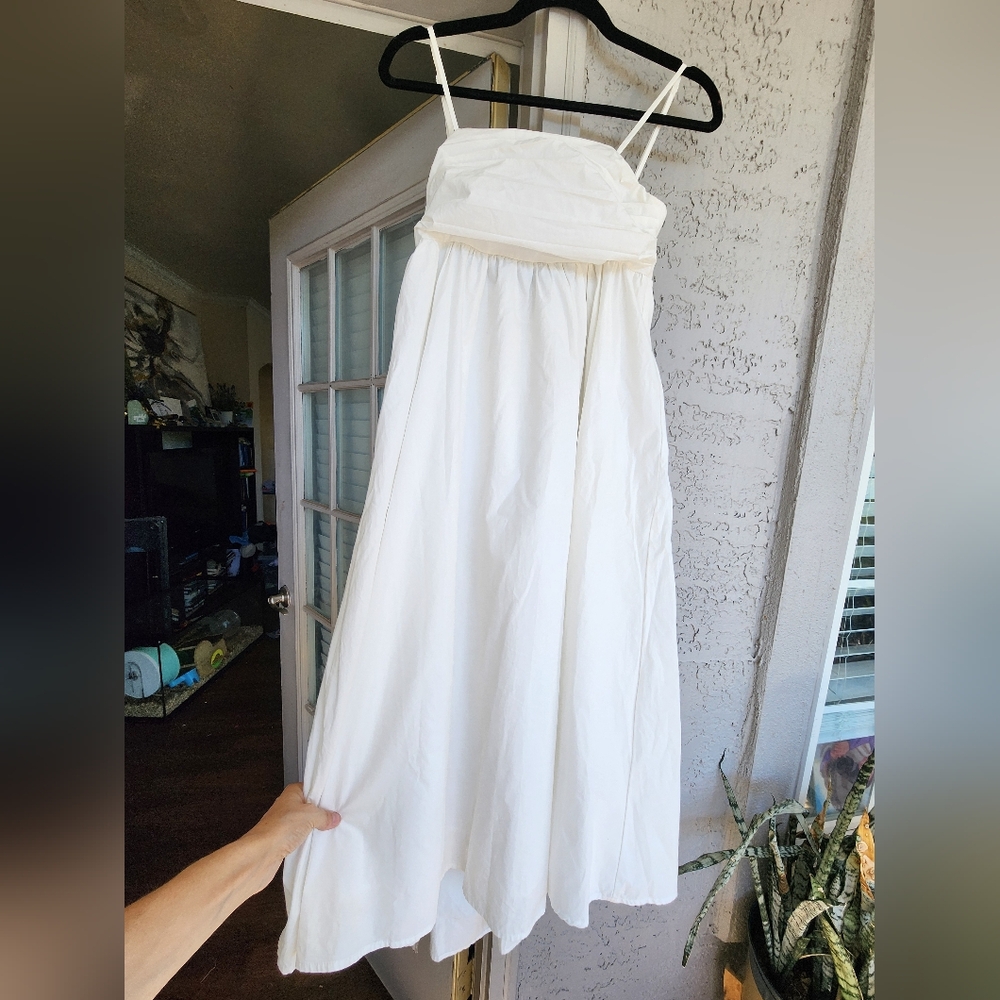 Petal & Pup 100% Cotton Elegant White Spaghetti Strap Bow Tie Midi Maxi Dress